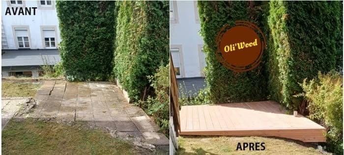 Avant / Après — terrasse bois sur dalle béton