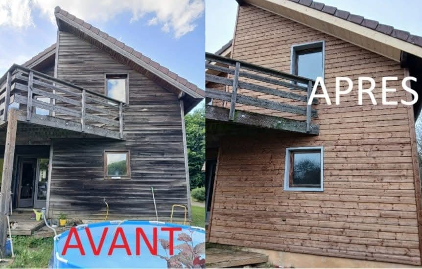 Avant / Après — bardage ravivé et lasuré